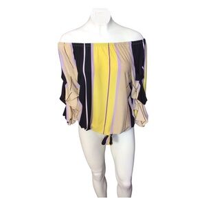 Coco Bianco Yellow and Black Off-Shoulder Striped Blouse size Medium